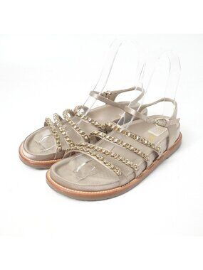 Chanel Sandals CC Logo Satin Strap Chain Decoration Flat Sandals